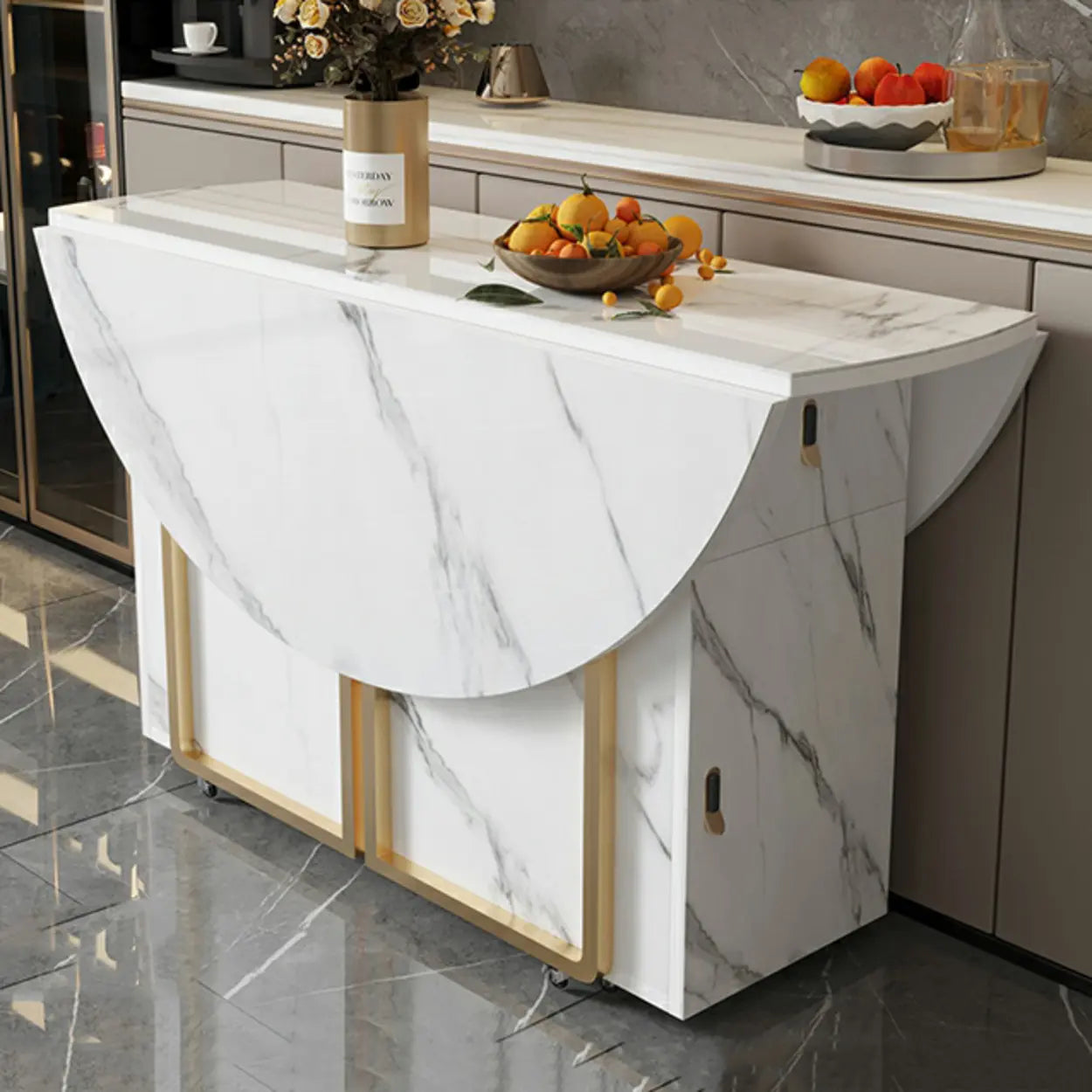 Modern White Round Stone Extendable Dining Table — Gray / Gray / Table Only
