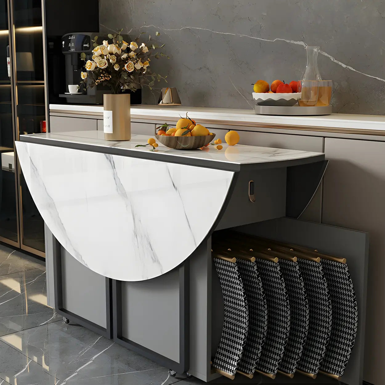 Modern White Round Stone Extendable Dining Table