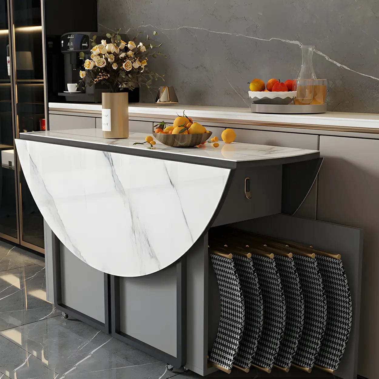 Modern White Round Stone Extendable Dining Table