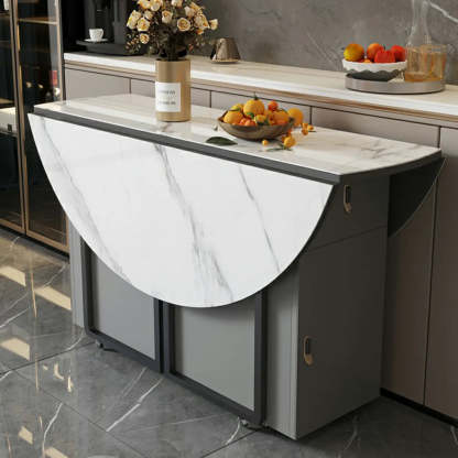 Modern White Round Stone Extendable Dining Table
