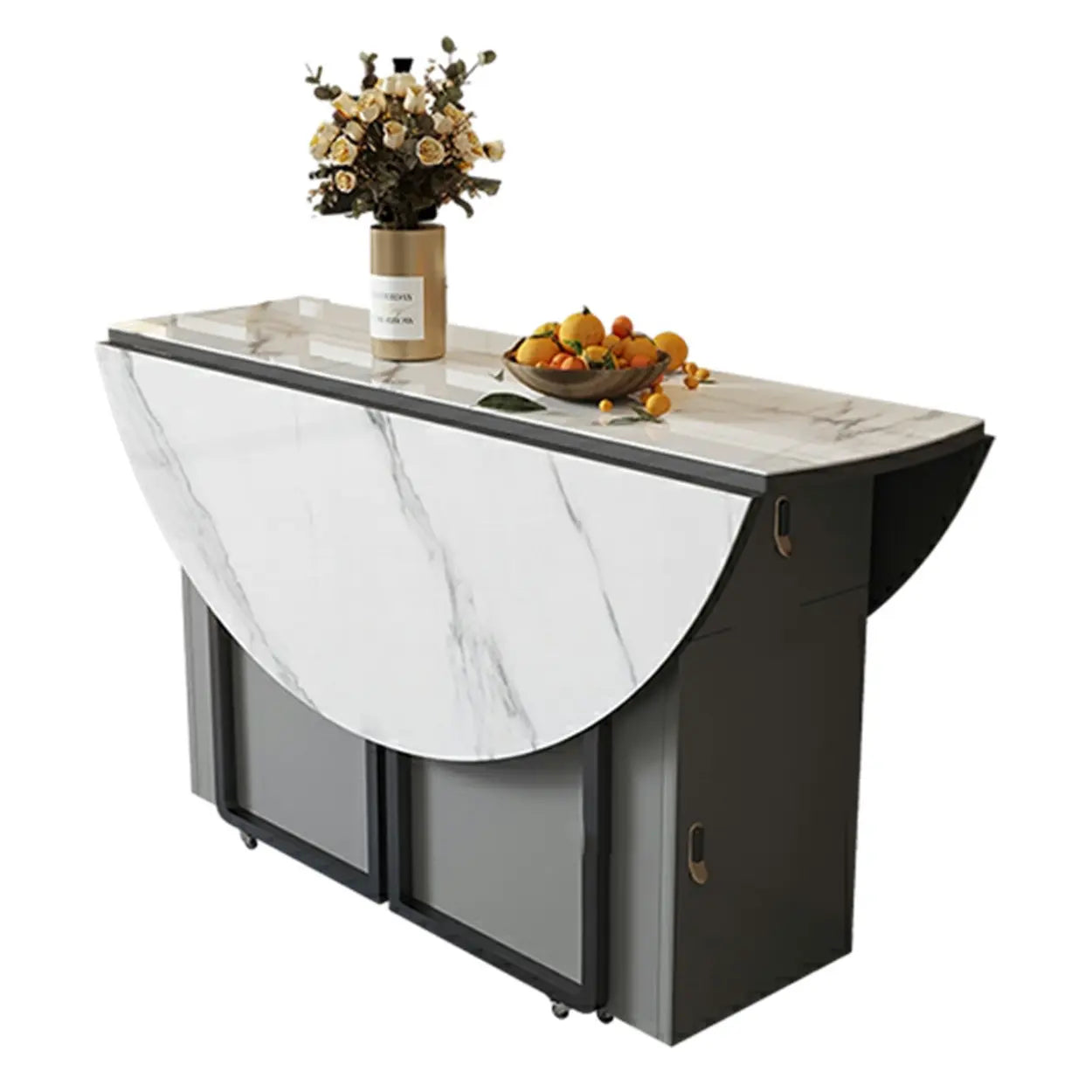 Modern White Round Stone Extendable Dining Table
