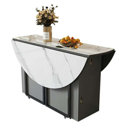 Modern White Round Stone Extendable Dining Table