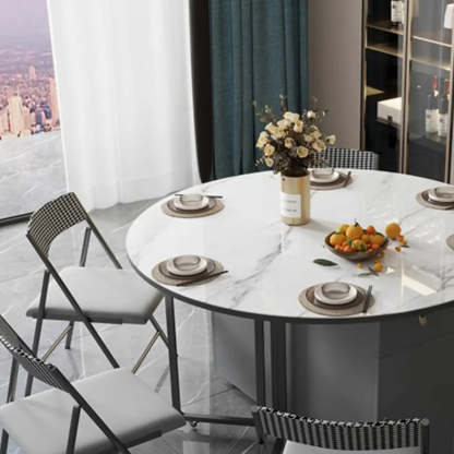Modern White Round Stone Extendable Dining Table