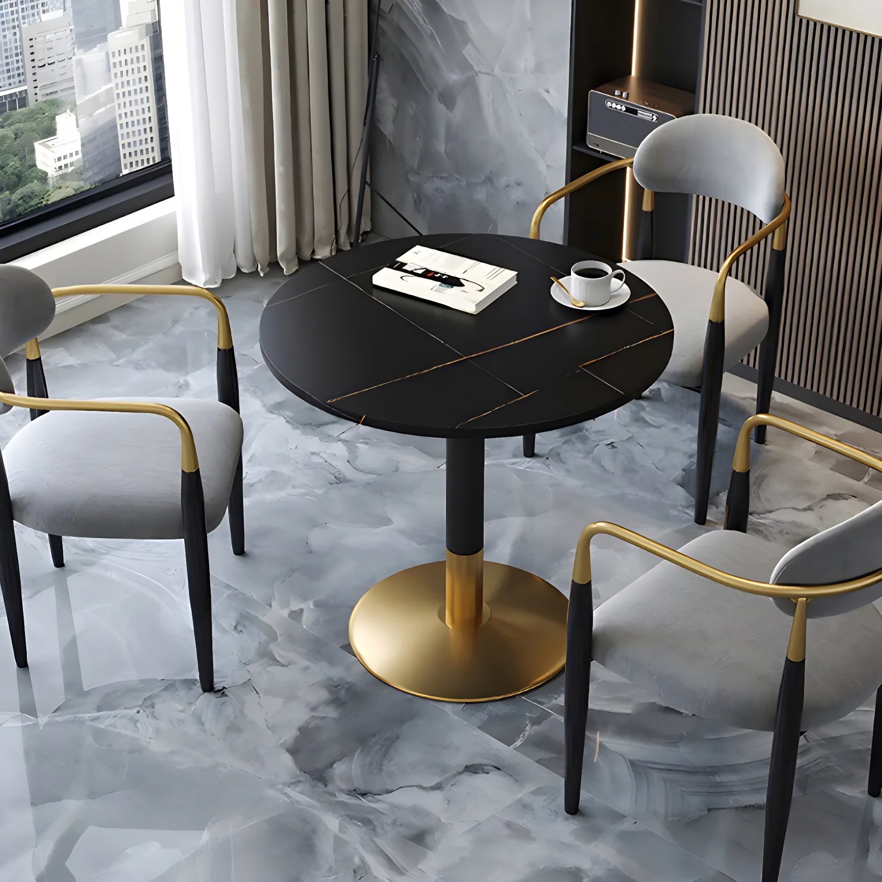 Modern Round Stone Scratch-Resistant Dining Table