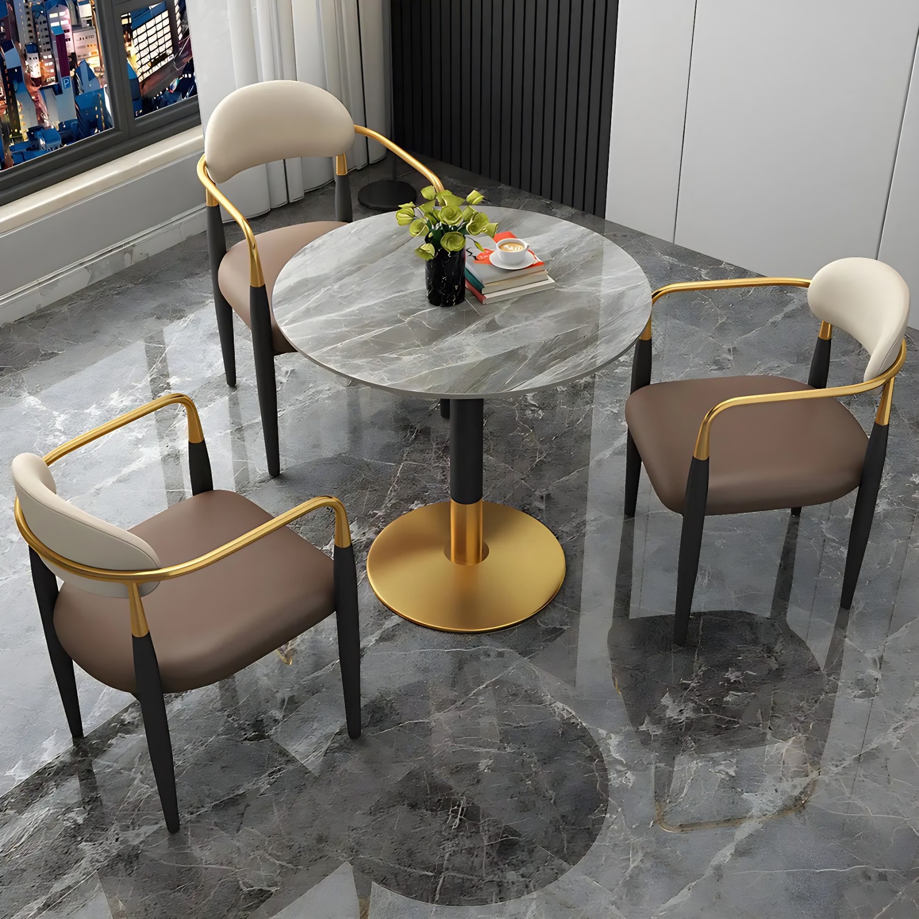 Modern Round Stone Scratch-Resistant Dining Table