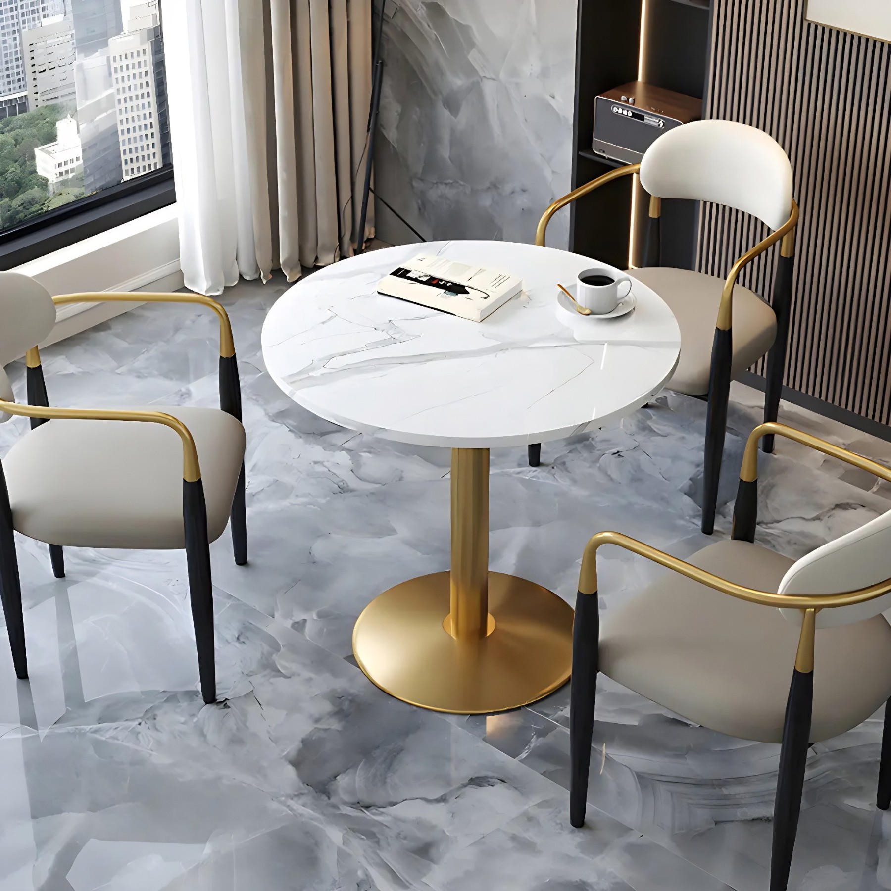 Modern Round Stone Scratch-Resistant Dining Table