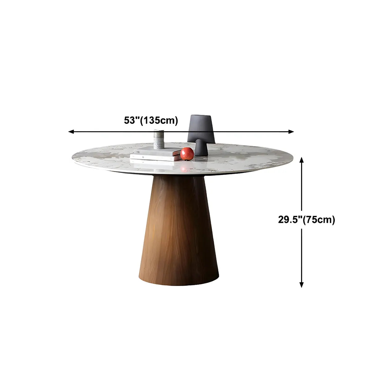 Round Gray Stone Dining Table with Wood Base