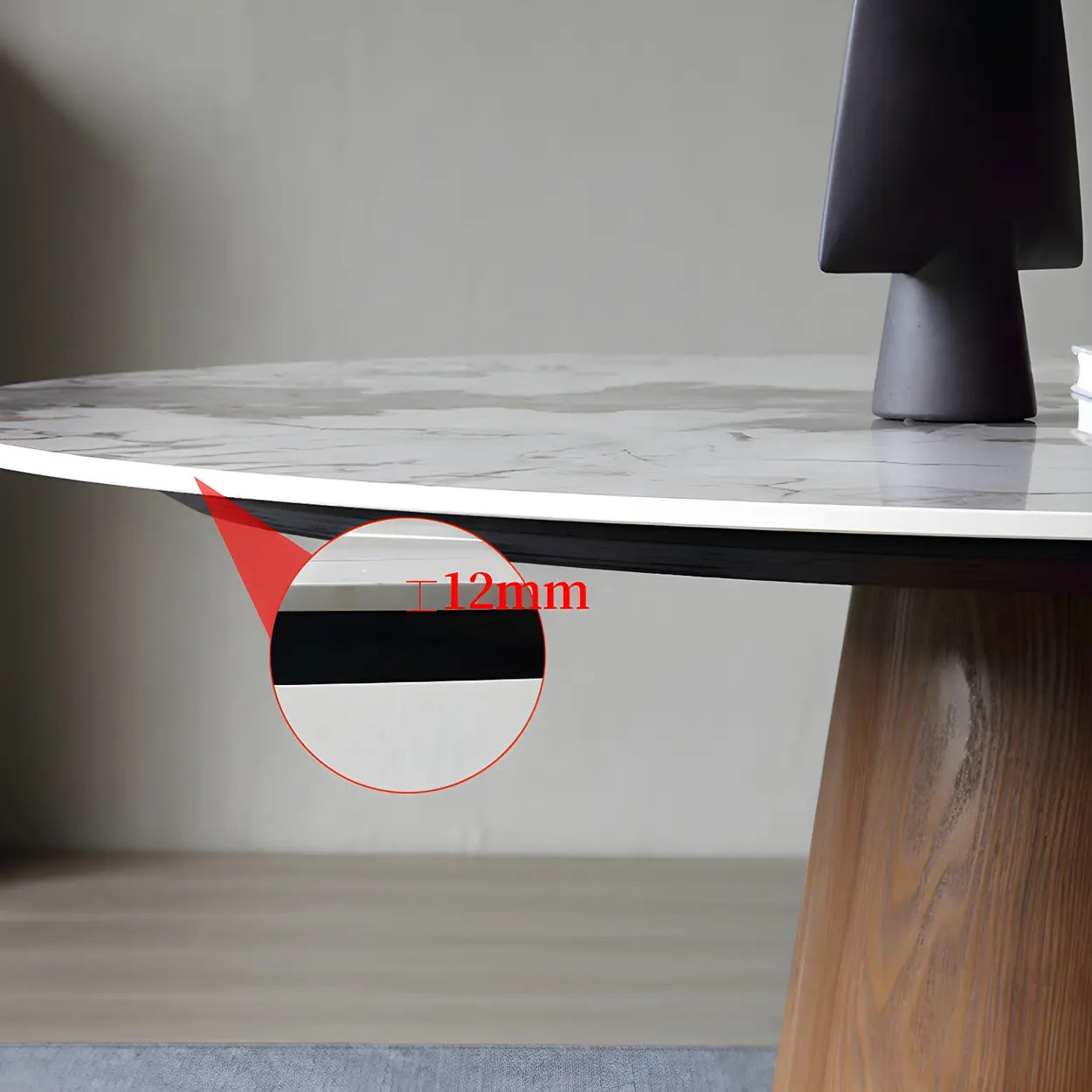 Round Gray Stone Dining Table with Wood Base