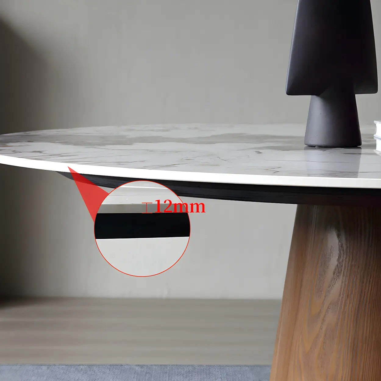 Round Gray Stone Dining Table with Wood Base