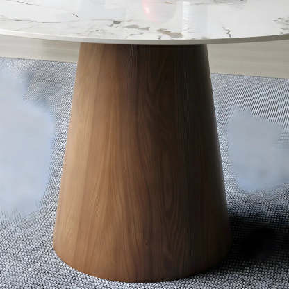 Round Gray Stone Dining Table with Wood Base