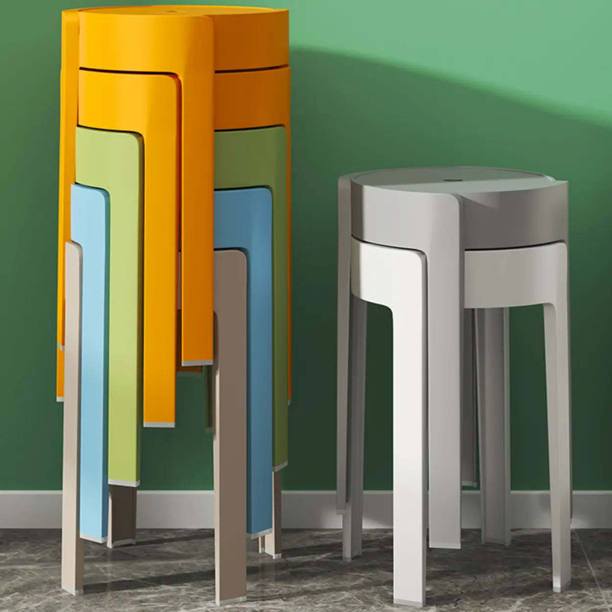 Modern Multi-Color Round Synthetic Bar Stool — Black