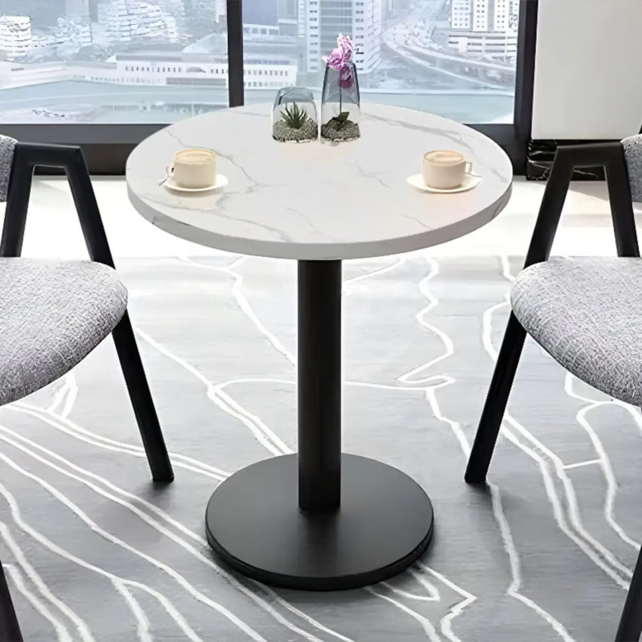 Modern Round White Bistro Dining Table — Natural Finish / Table Only