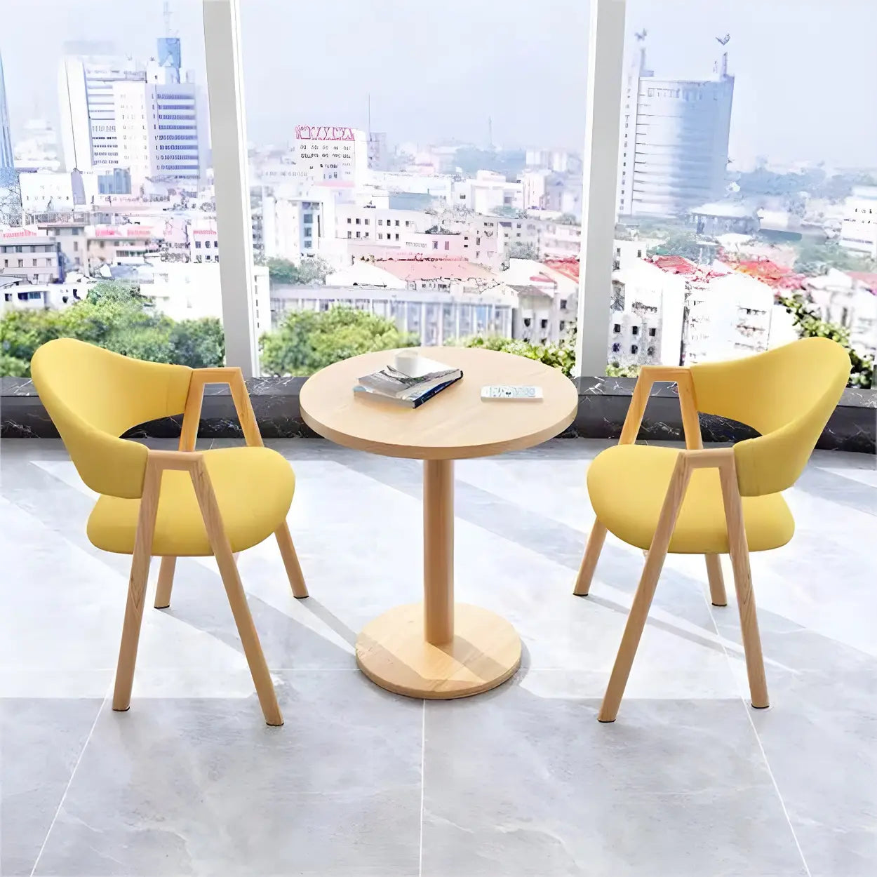Modern Round White Bistro Dining Table — Natural Finish / Table Only