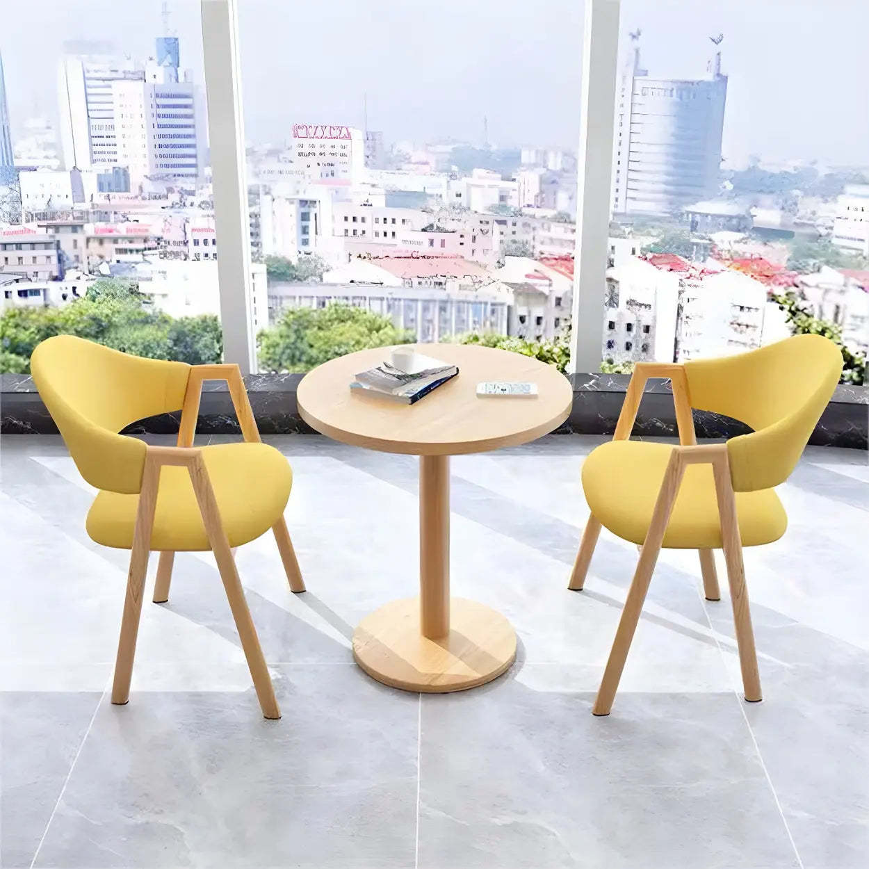 Modern Round White Bistro Dining Table — Natural Finish / Table Only