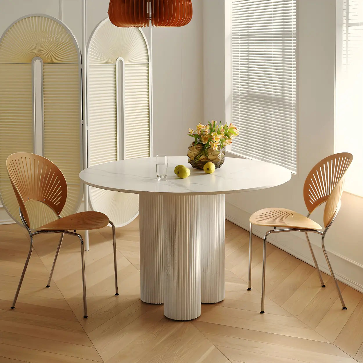 Modern Round White Oak Dining Table