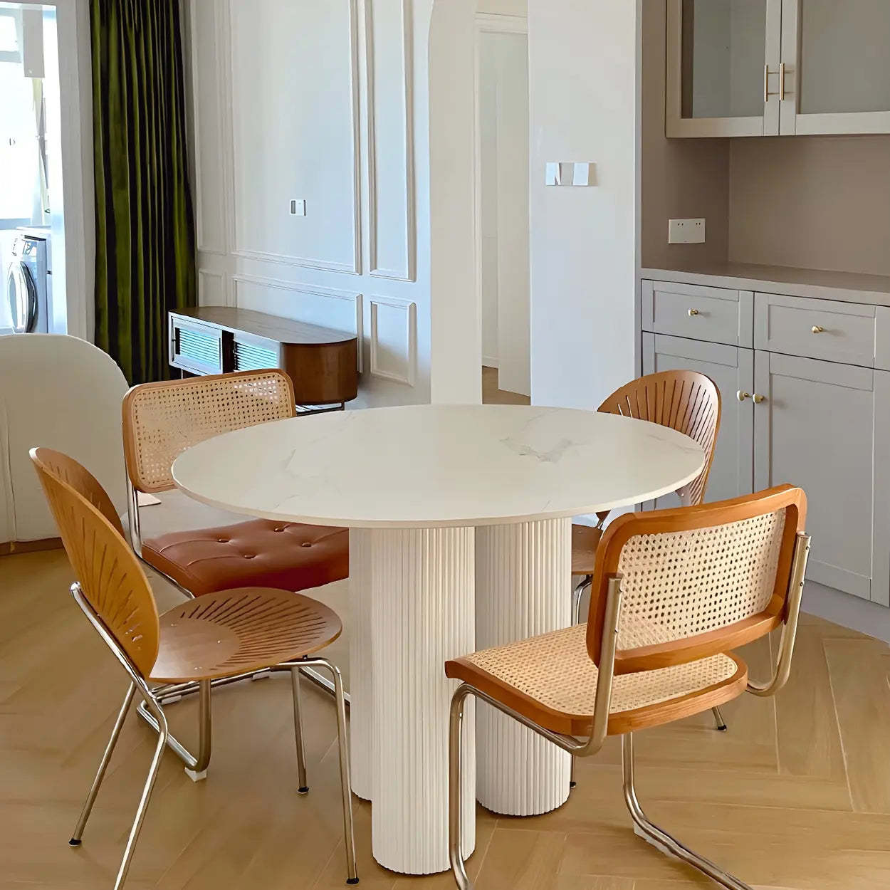 Modern Round White Oak Dining Table