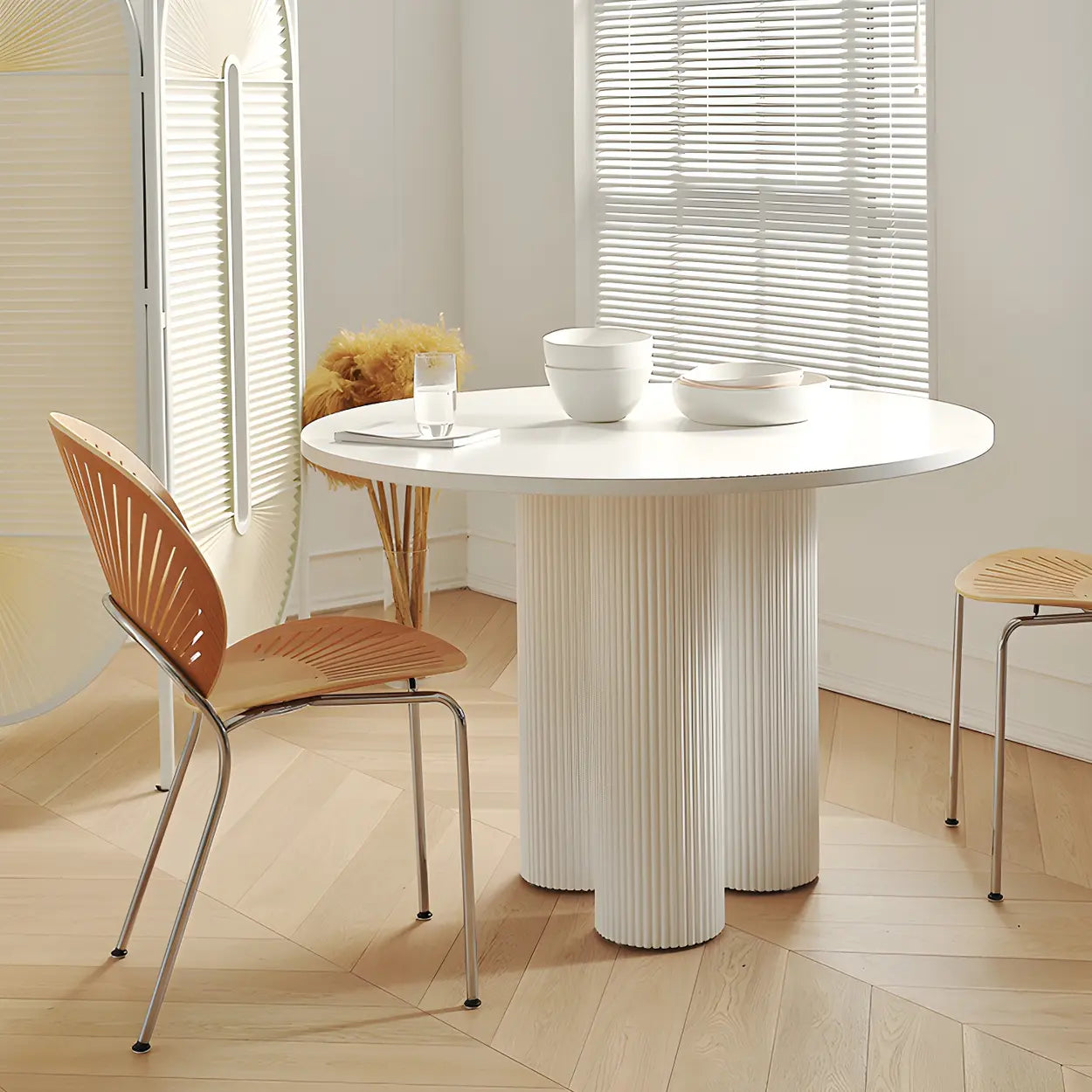Modern Round White Oak Dining Table