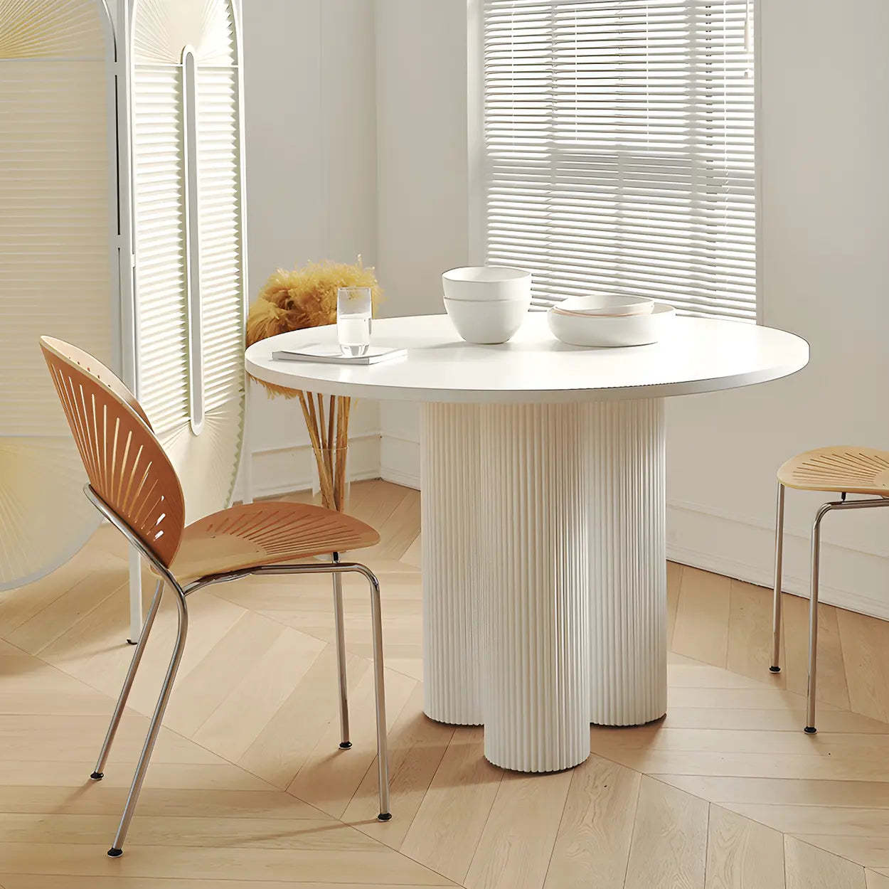 Modern Round White Oak Dining Table