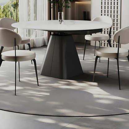 Modern Round White Stone Extendable Pedestal Dining Table