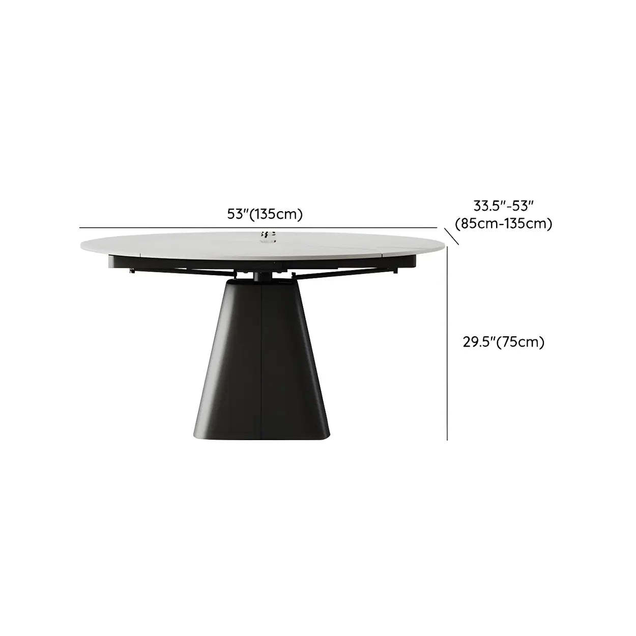 Modern Round White Stone Extendable Pedestal Dining Table