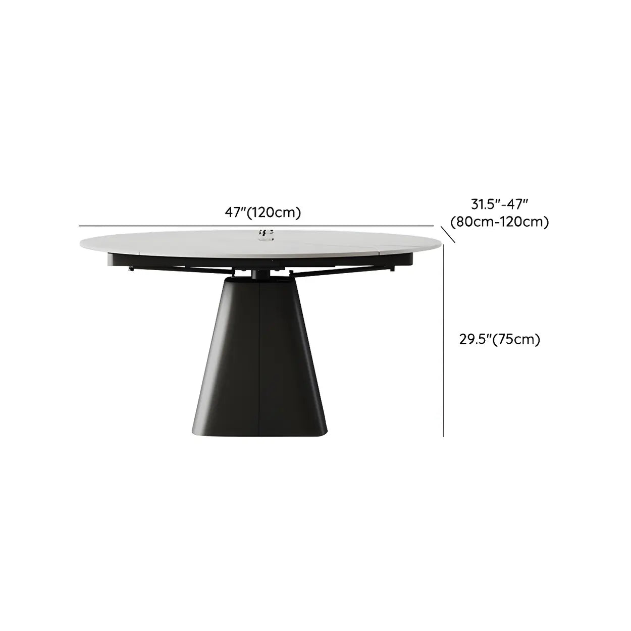 Modern Round White Stone Extendable Pedestal Dining Table