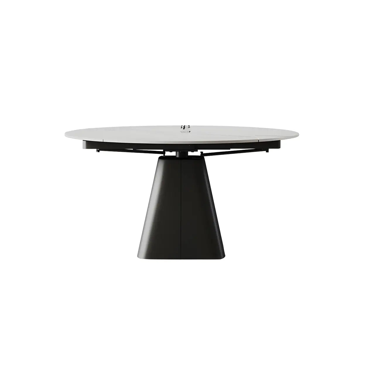 Modern Round White Stone Extendable Pedestal Dining Table