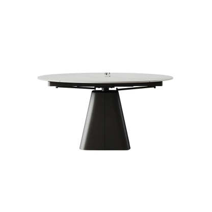 Modern Round White Stone Extendable Pedestal Dining Table
