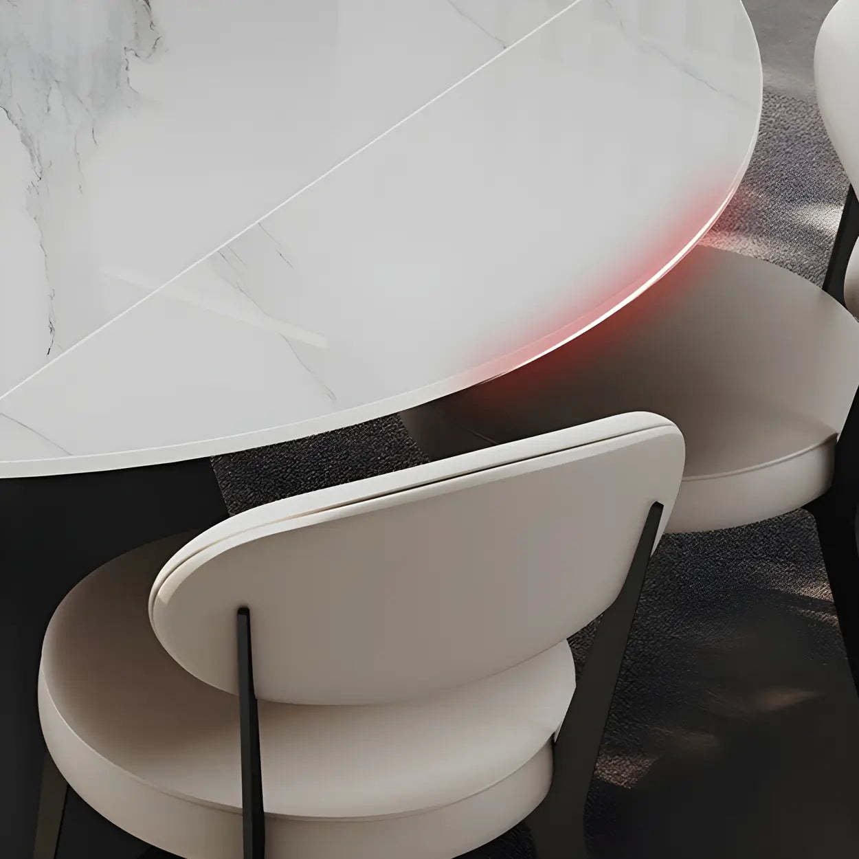 Modern Round White Stone Extendable Pedestal Dining Table
