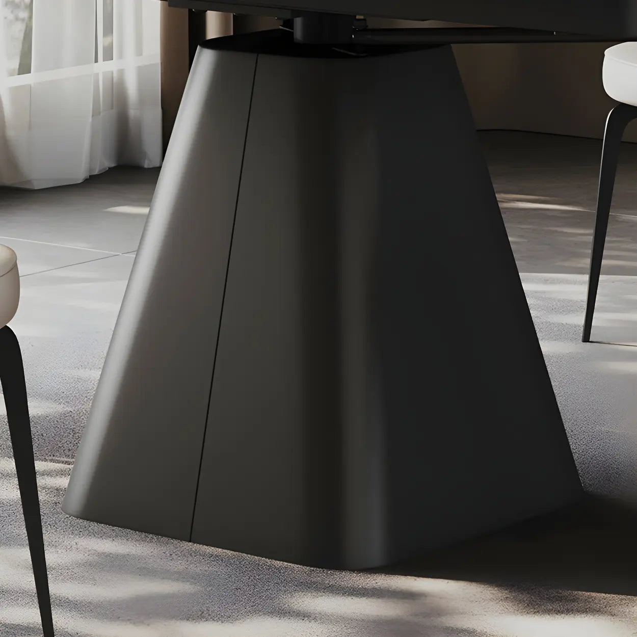 Modern Round White Stone Extendable Pedestal Dining Table