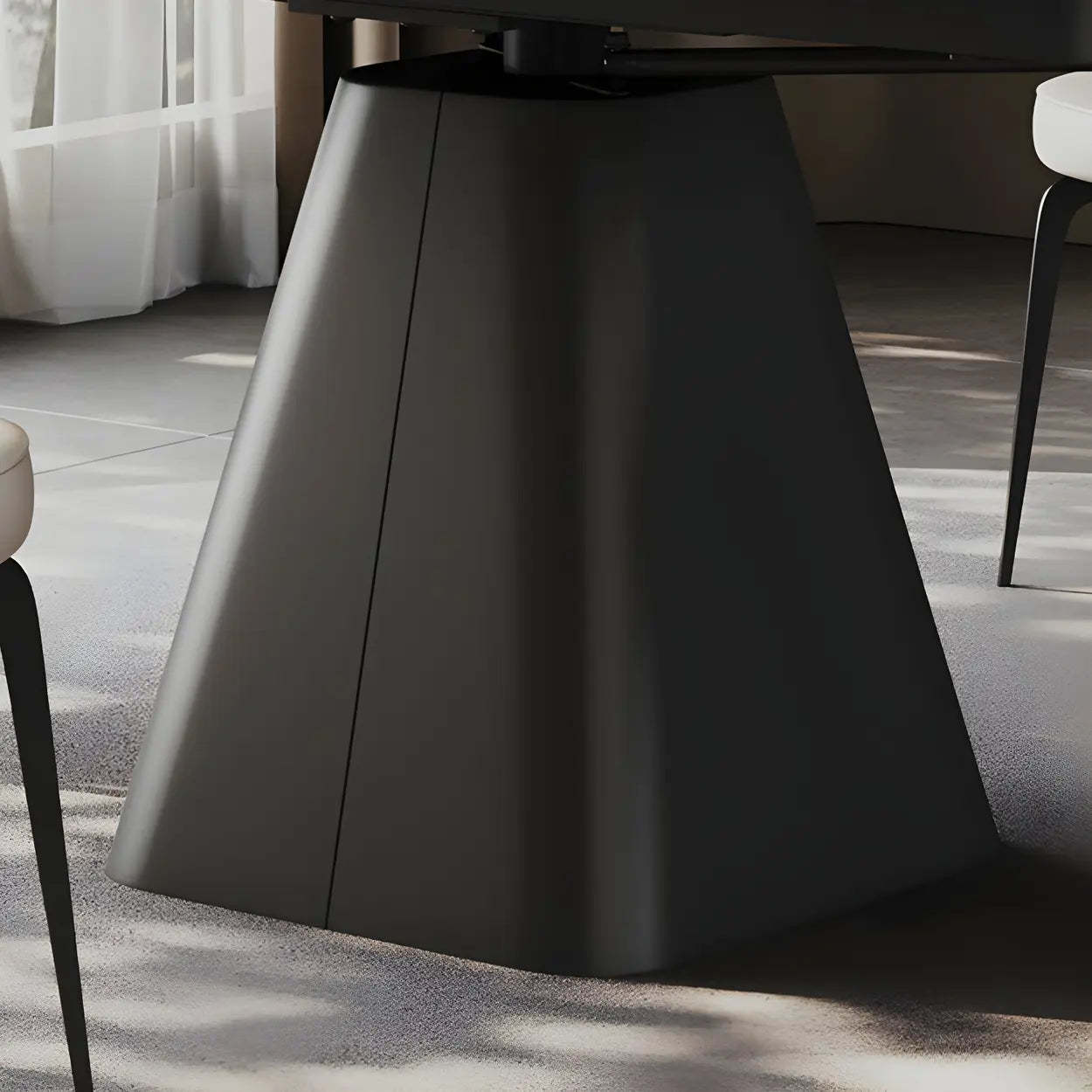 Modern Round White Stone Extendable Pedestal Dining Table