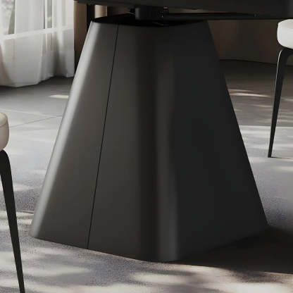 Modern Round White Stone Extendable Pedestal Dining Table