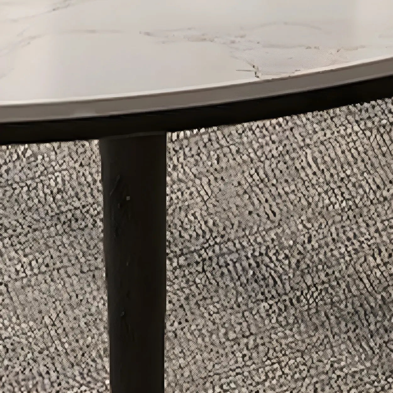 Modern White Stone Oak-Base Round Extendable Dining Table