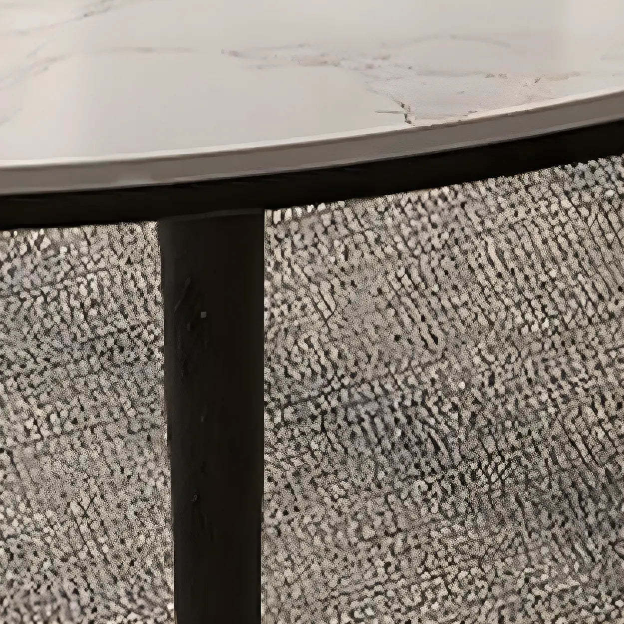 Modern White Stone Oak-Base Round Extendable Dining Table