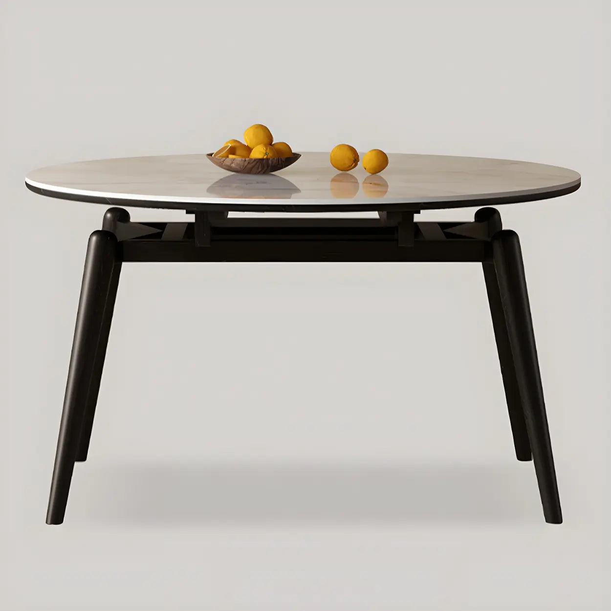Modern White Stone Oak-Base Round Extendable Dining Table