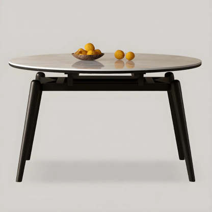 Modern White Stone Oak-Base Round Extendable Dining Table