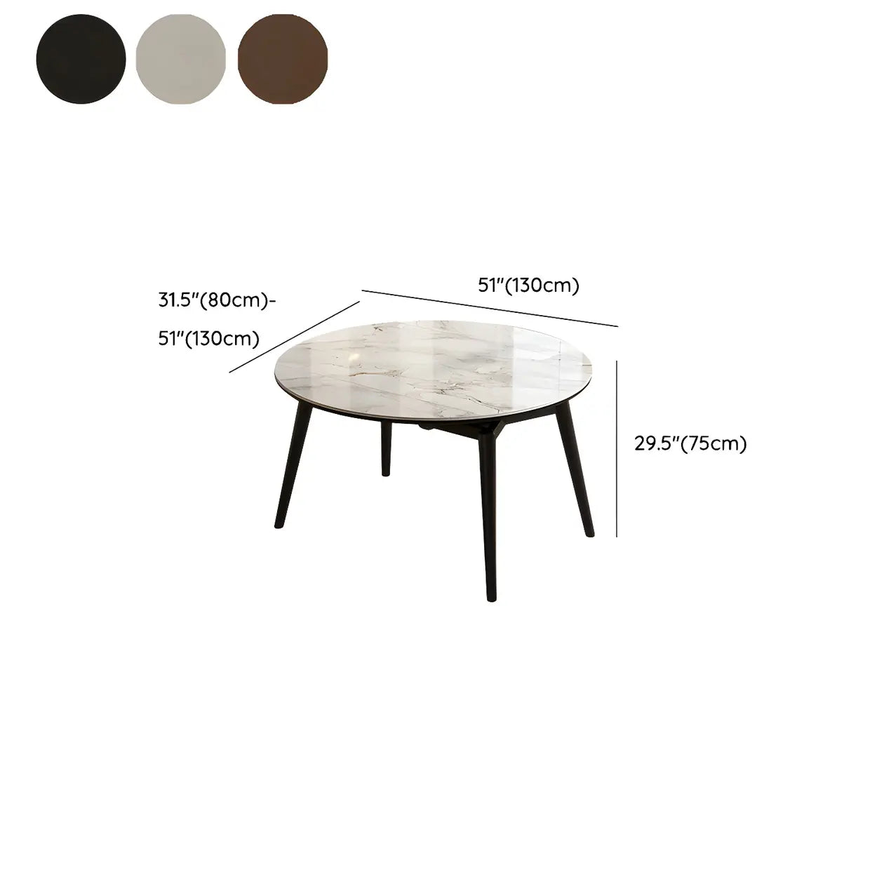 Modern White Stone Oak-Base Round Extendable Dining Table