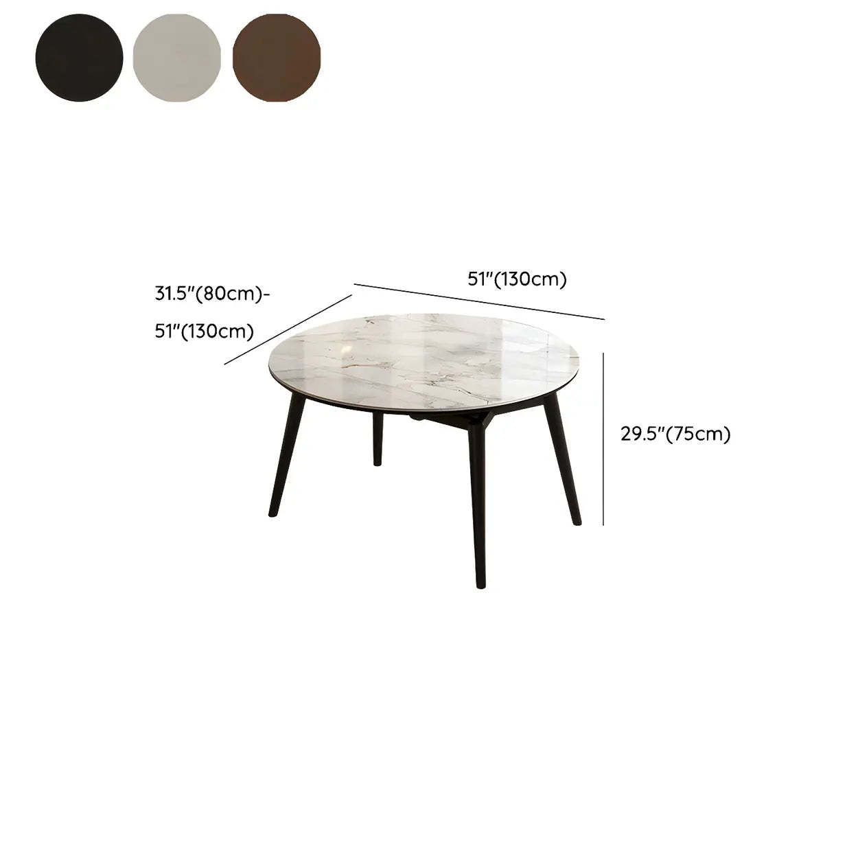 Modern White Stone Oak-Base Round Extendable Dining Table