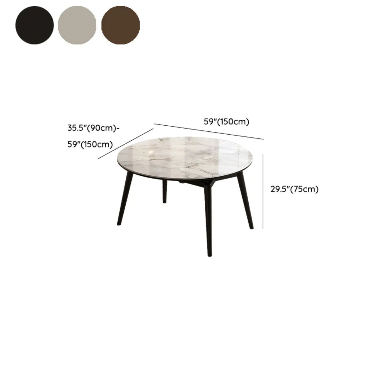 Modern White Stone Oak-Base Round Extendable Dining Table