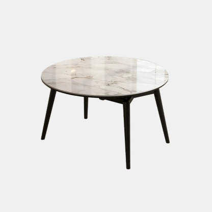 Modern White Stone Oak-Base Round Extendable Dining Table — Black / Table Only