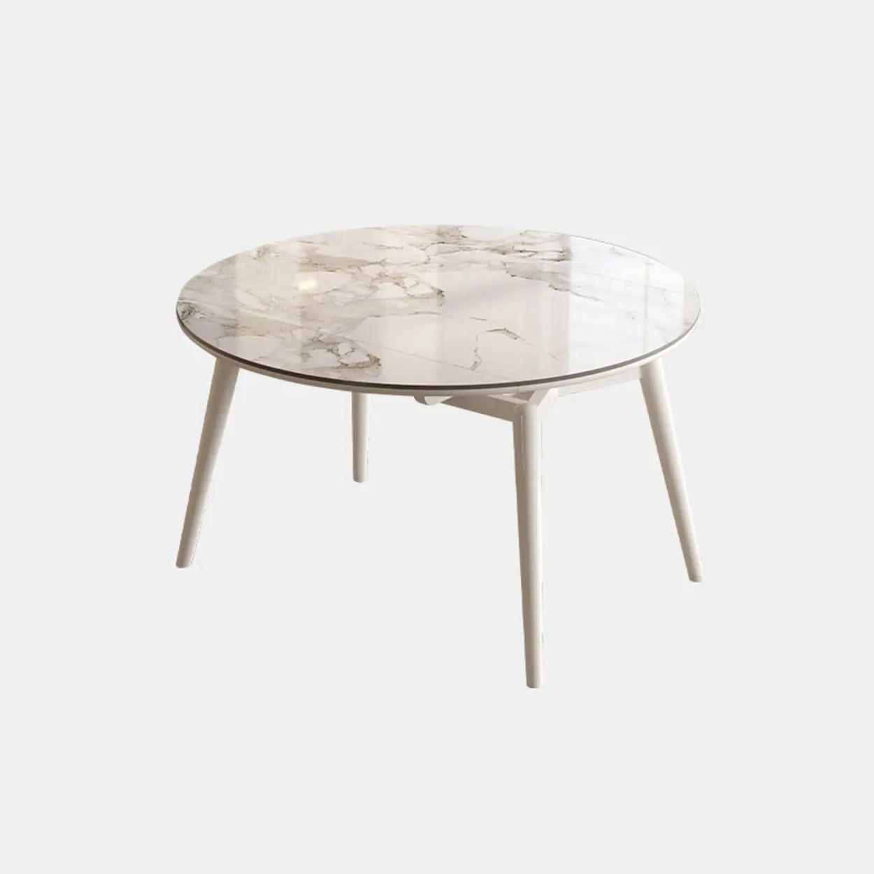 Modern White Stone Oak-Base Round Extendable Dining Table — Black / Table Only