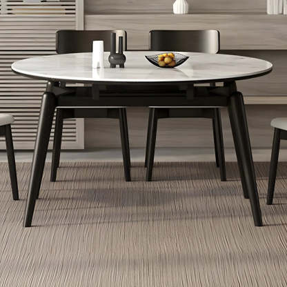 Modern White Stone Oak-Base Round Extendable Dining Table — White / Table Only