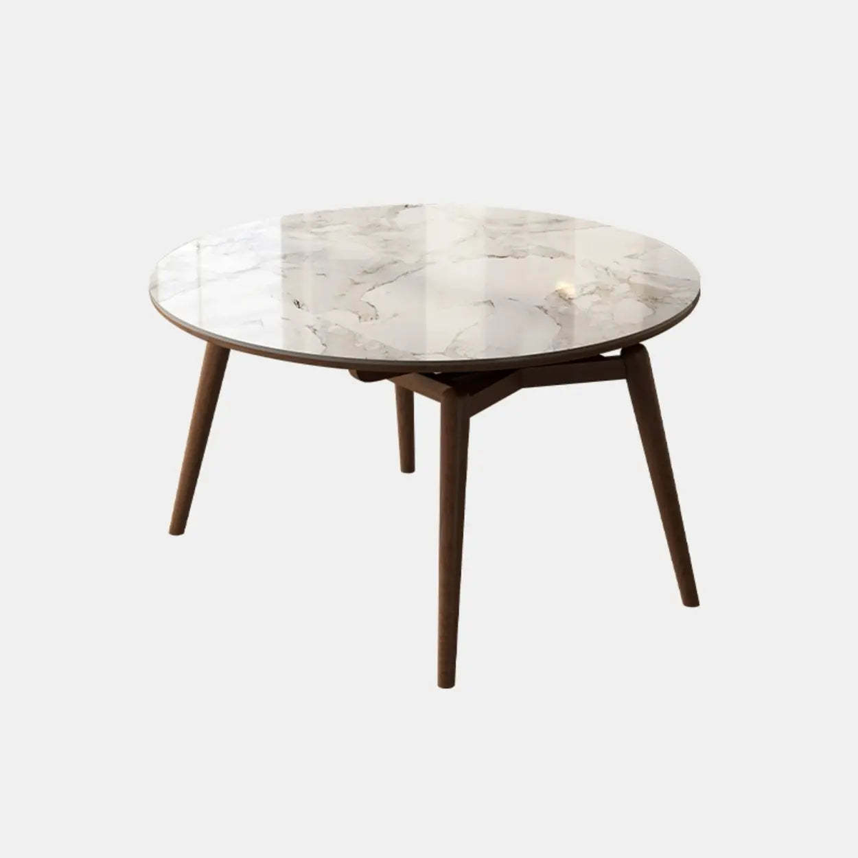 Modern White Stone Oak-Base Round Extendable Dining Table — White / Table Only