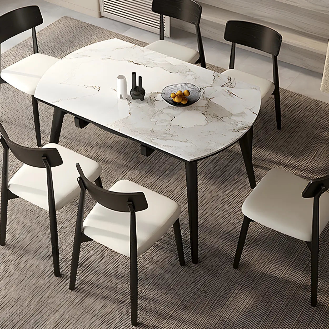 Modern White Stone Oak-Base Round Extendable Dining Table — White / Table Only
