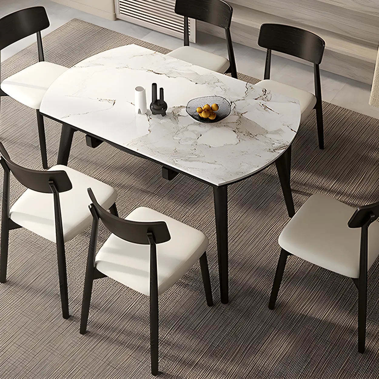 Modern White Stone Oak-Base Round Extendable Dining Table — White / Table Only