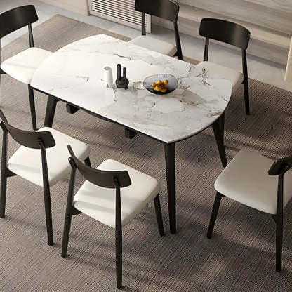 Modern White Stone Oak-Base Round Extendable Dining Table — White / Table Only