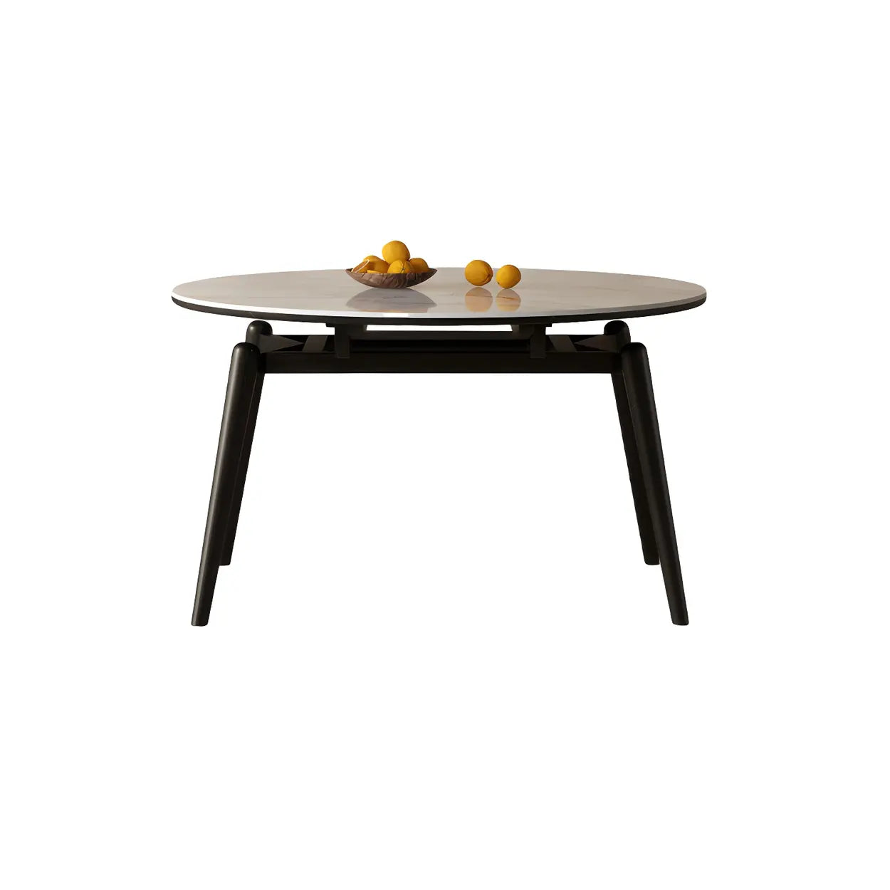 Modern White Stone Oak-Base Round Extendable Dining Table — Walnut / Table Only