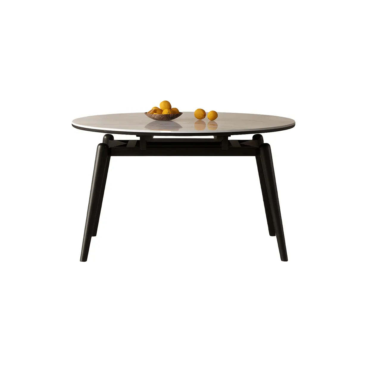 Modern White Stone Oak-Base Round Extendable Dining Table — Walnut / Table Only