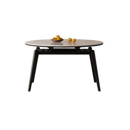 Modern White Stone Oak-Base Round Extendable Dining Table — Walnut / Table Only