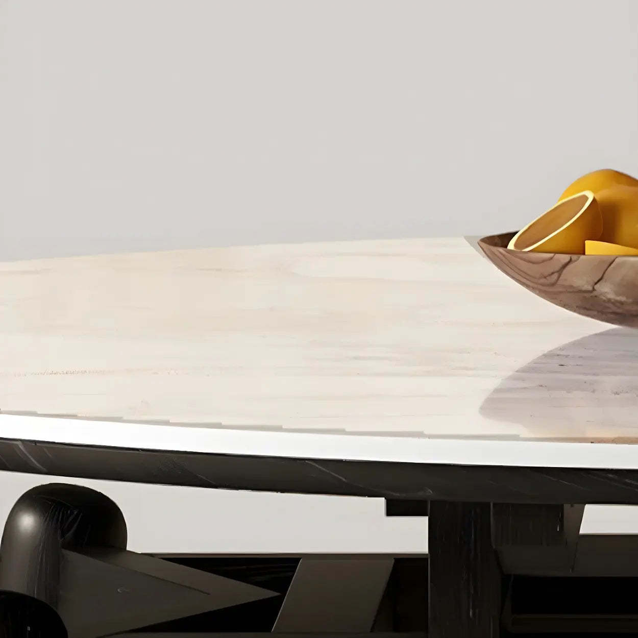 Modern White Stone Oak-Base Round Extendable Dining Table — Walnut / Table Only