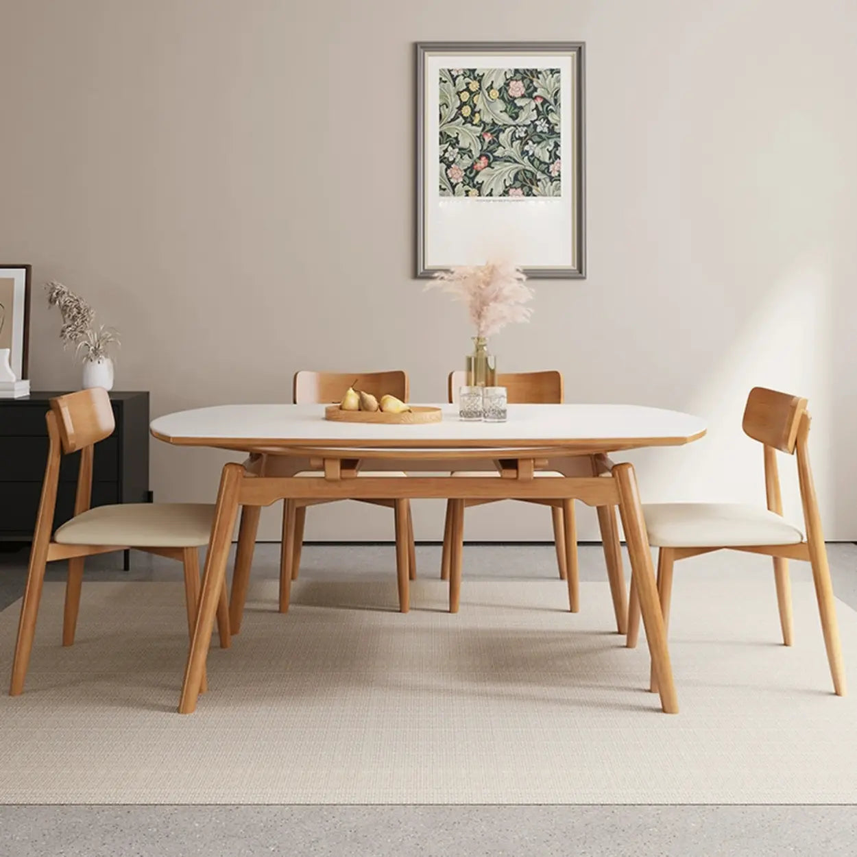 Modern White Stone Round Rubberwood Extendable Dining Table — Table Only